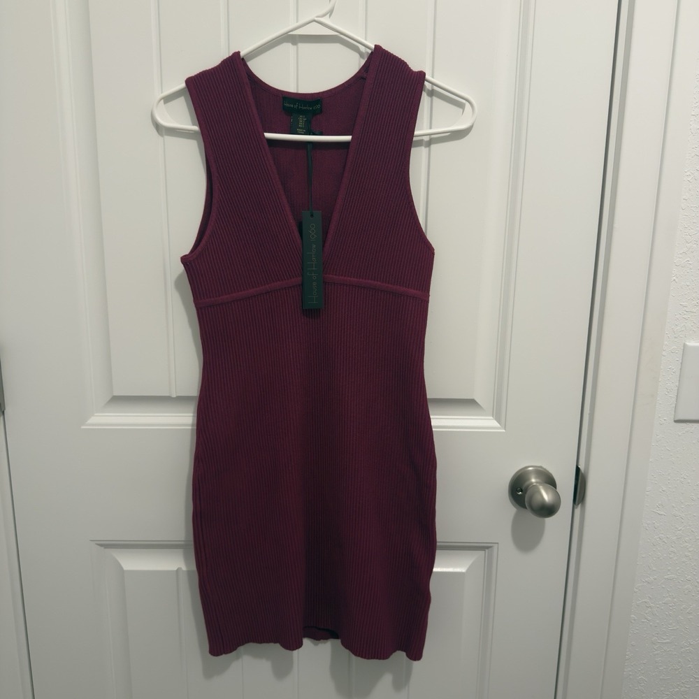 House‎ Of Harlow 1960 Magenta Deep V Sleeveless Ribbed Bodycon Dress Size Small